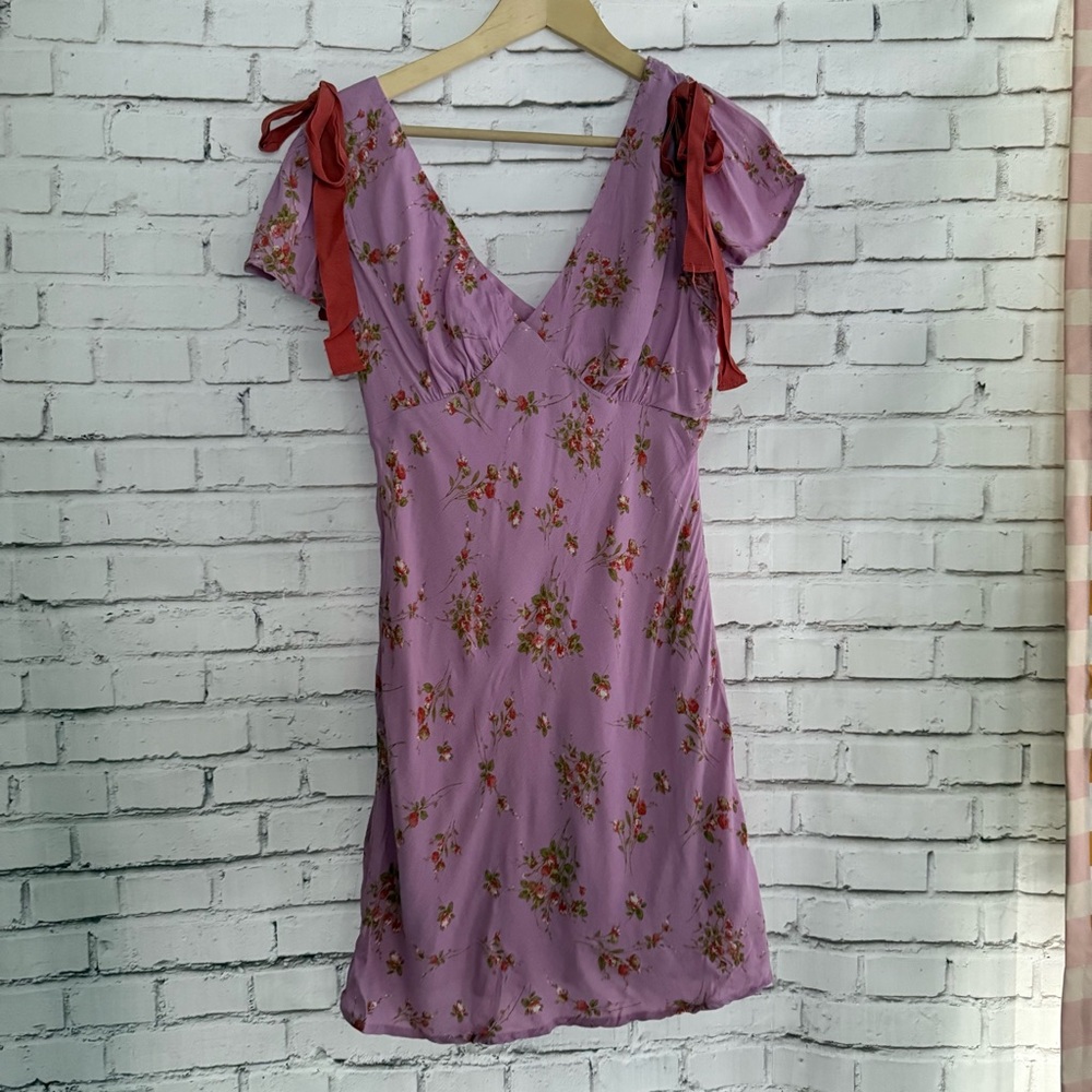 Floral Purple Pink Dress with Red Accents